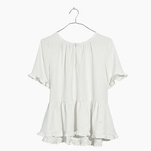Madewell Short Sleeve White Ruffle Hem Top
